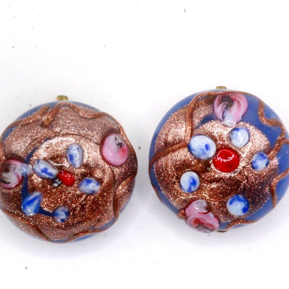 VINTAGE VENETIAN WEDDING CAKE BLUE METALLIC CLIP EARRINGS